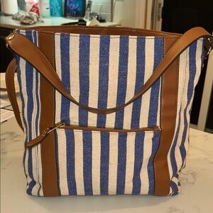 Striped Blue and Brown Tote Bag
